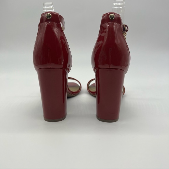 G by Guess Red Block Heel Sandals Size 9 Peep Toe Ankle Strap Patent - Picture 6 of 13